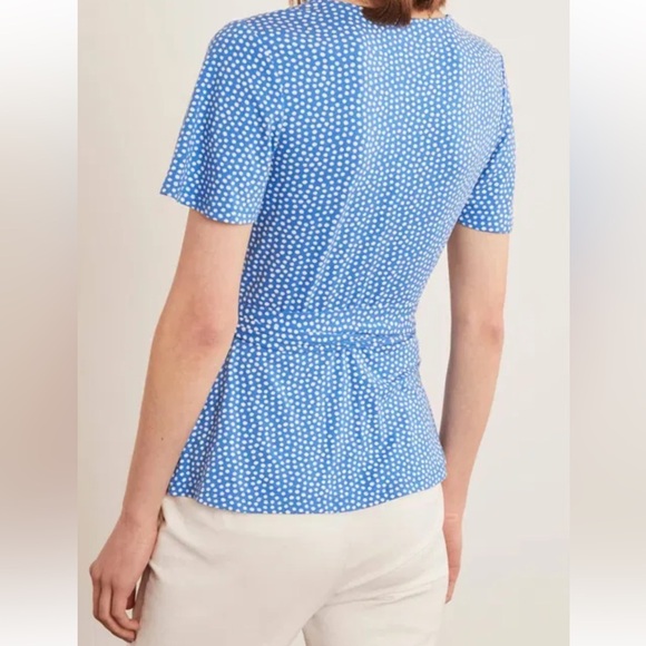 BODEN Women’s 6R Cassia Polka Dot True Wrap Tie Short Sleeve Top Blue - Picture 2 of 14